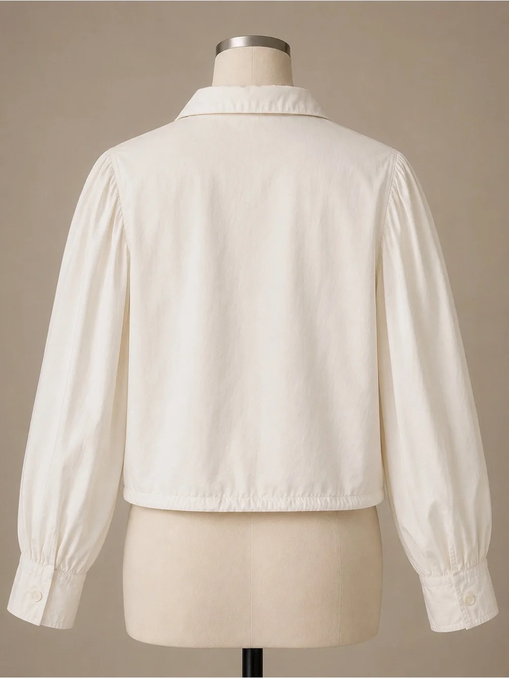 Zara White Eyelet Ruffle Collar Balloon Sleeve Boho Cropped Cotton Blouse Size L